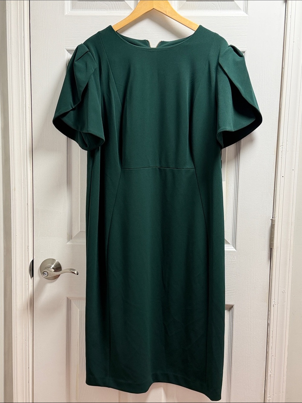 Calvin Klein Forest Green Midi Dress with Flutter Sleeves